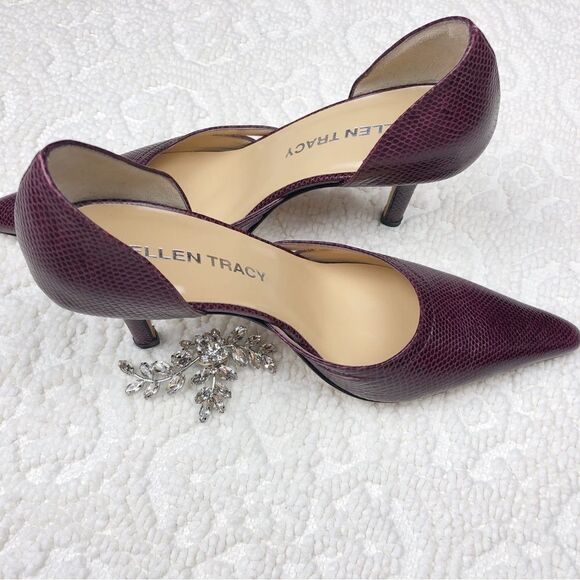Ellen Tracy Shoes Heels Leather Snake Skin Purple 6 - Picture 4 of 7